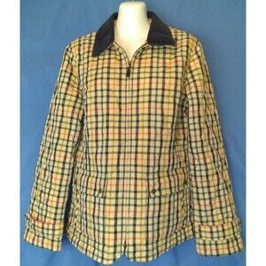 Women's Talbots Jacket Blue Pink Yellow Plaid Quilted Zip Front Size Medium